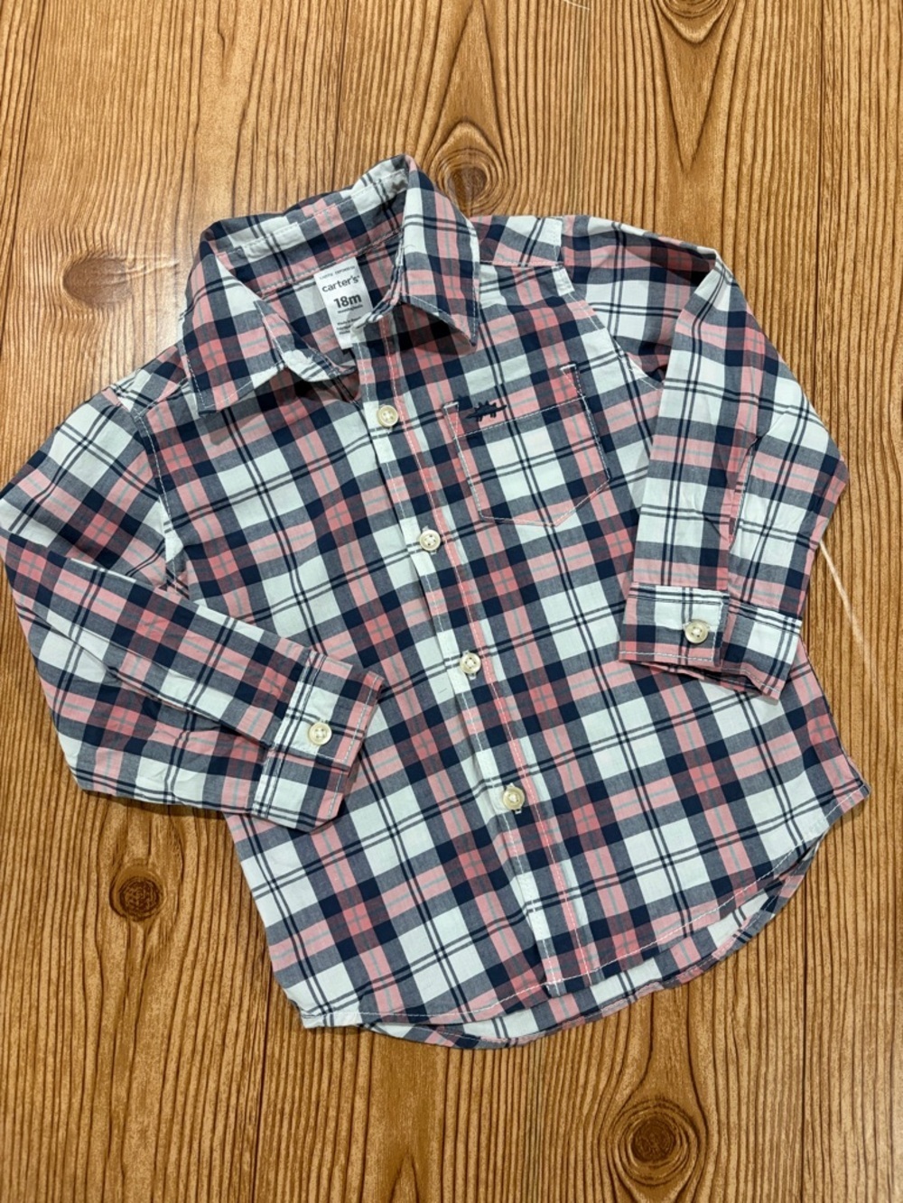 7/$20 Carter's Toddler Pink and Navy Plaid Long Sleeve Button-Up Shirt Cotton